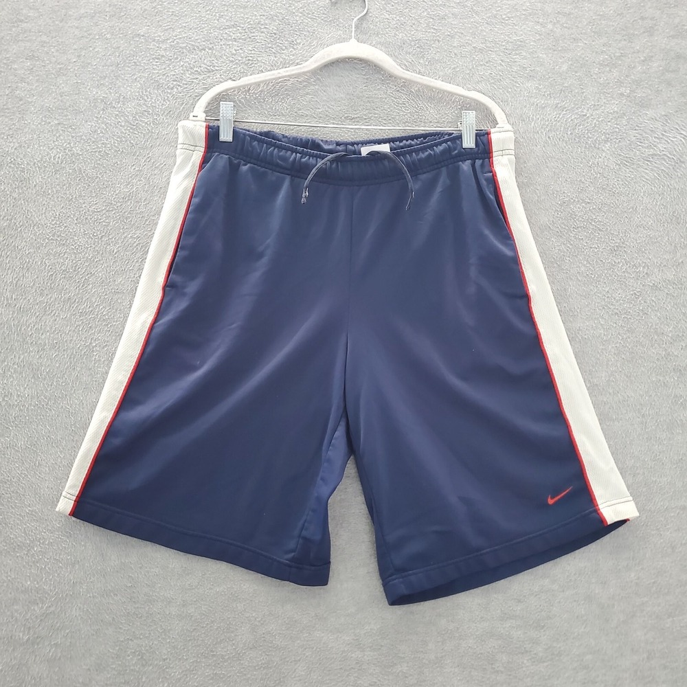 VINTAGE Nike Men Activewear Shorts Large Blue Basketball Logo Drawstring Y2K